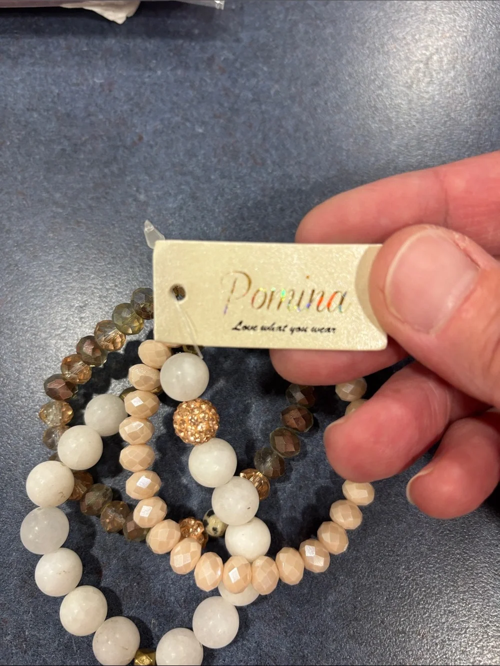 Pomina Neutral & White Beaded Bracelet Set